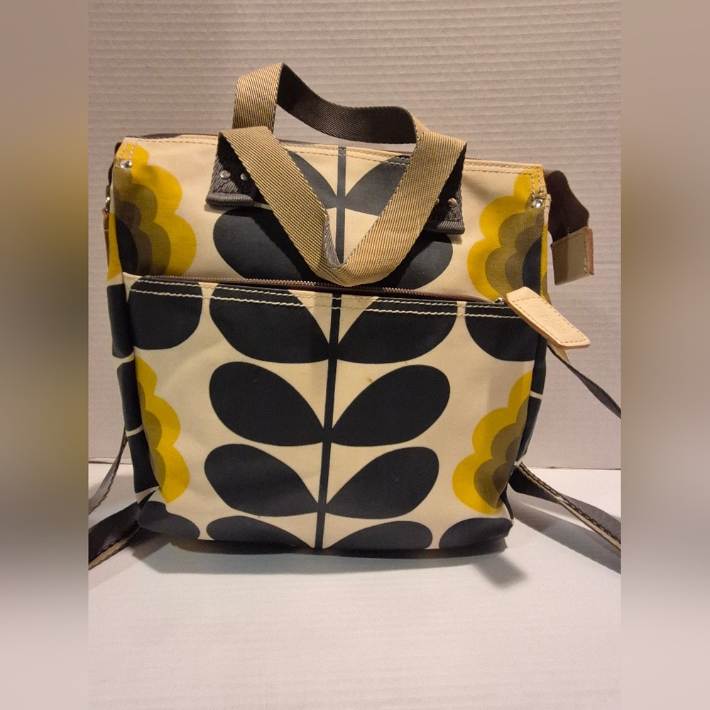 ORLA KIELY Back Pack Olive Blue Green Block Flower Mint Coated Canvas